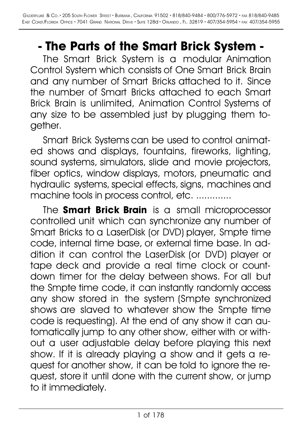 The parts of the smart brick system | Gilderfluke&Co 'Smart' Brick Animation Control System User Manual | Page 11 / 188