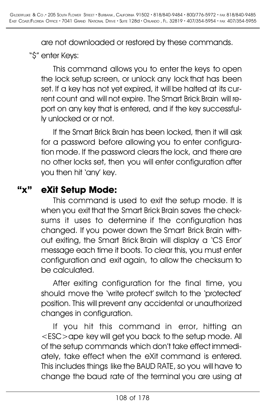 X” exit setup mode | Gilderfluke&Co 'Smart' Brick Animation Control System User Manual | Page 118 / 188