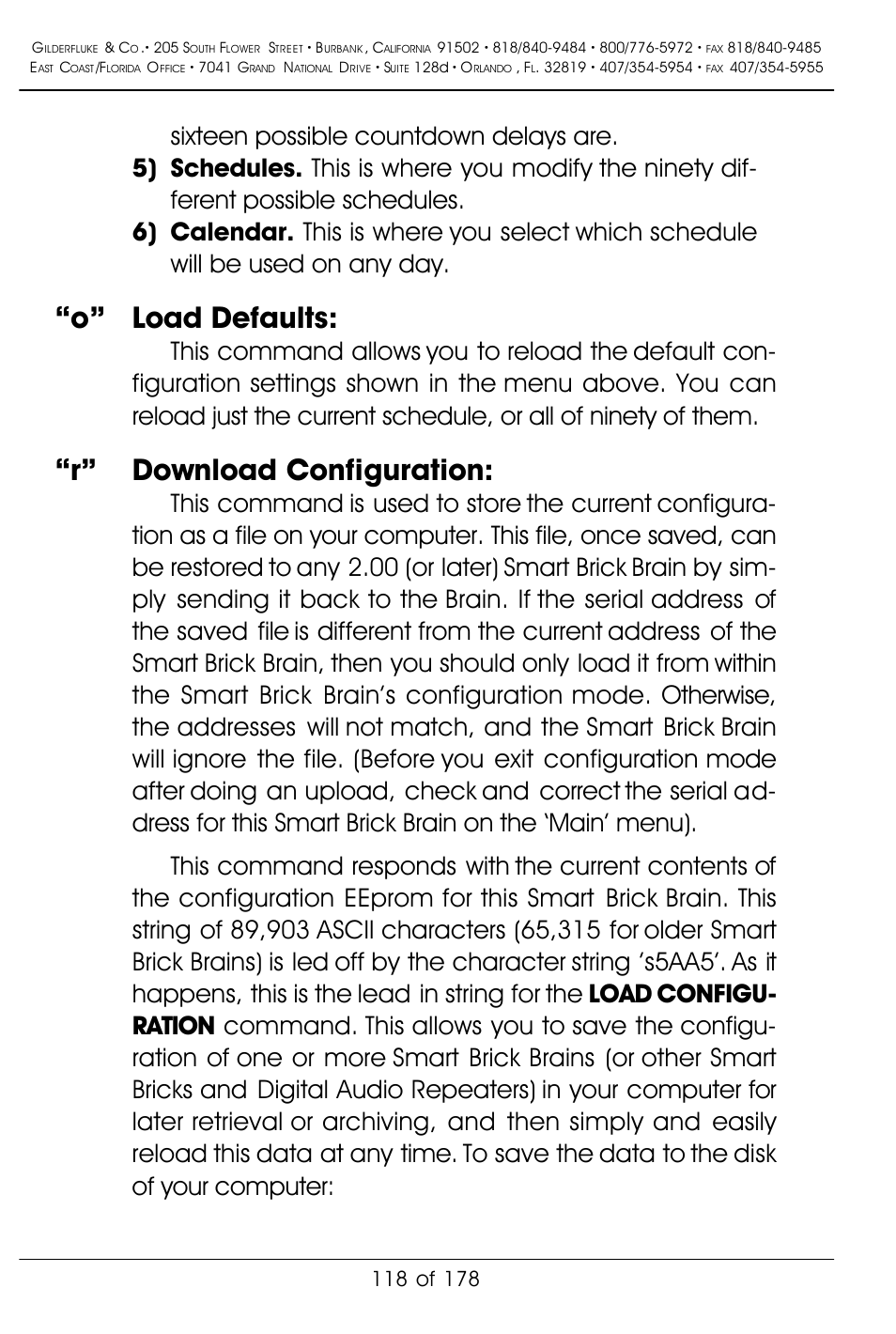 O” load defaults, R” download configuration | Gilderfluke&Co 'Smart' Brick Animation Control System User Manual | Page 128 / 188