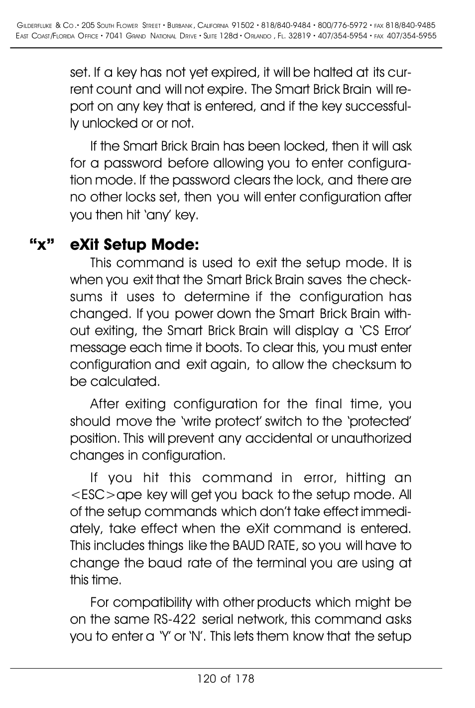 X” exit setup mode | Gilderfluke&Co 'Smart' Brick Animation Control System User Manual | Page 130 / 188