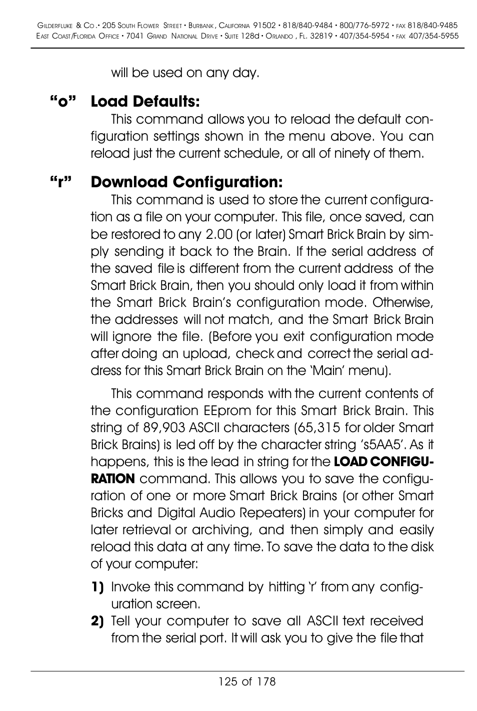 O” load defaults, R” download configuration, Will be used on any day | Gilderfluke&Co 'Smart' Brick Animation Control System User Manual | Page 135 / 188