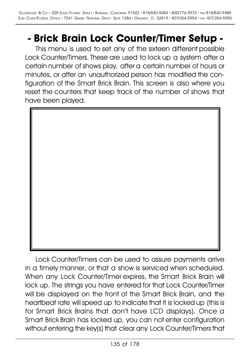 Brick brain lock counter/timer setup | Gilderfluke&Co 'Smart' Brick Animation Control System User Manual | Page 145 / 188