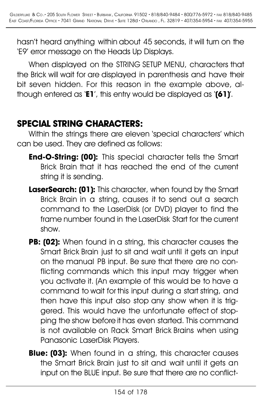 Special string characters | Gilderfluke&Co 'Smart' Brick Animation Control System User Manual | Page 164 / 188