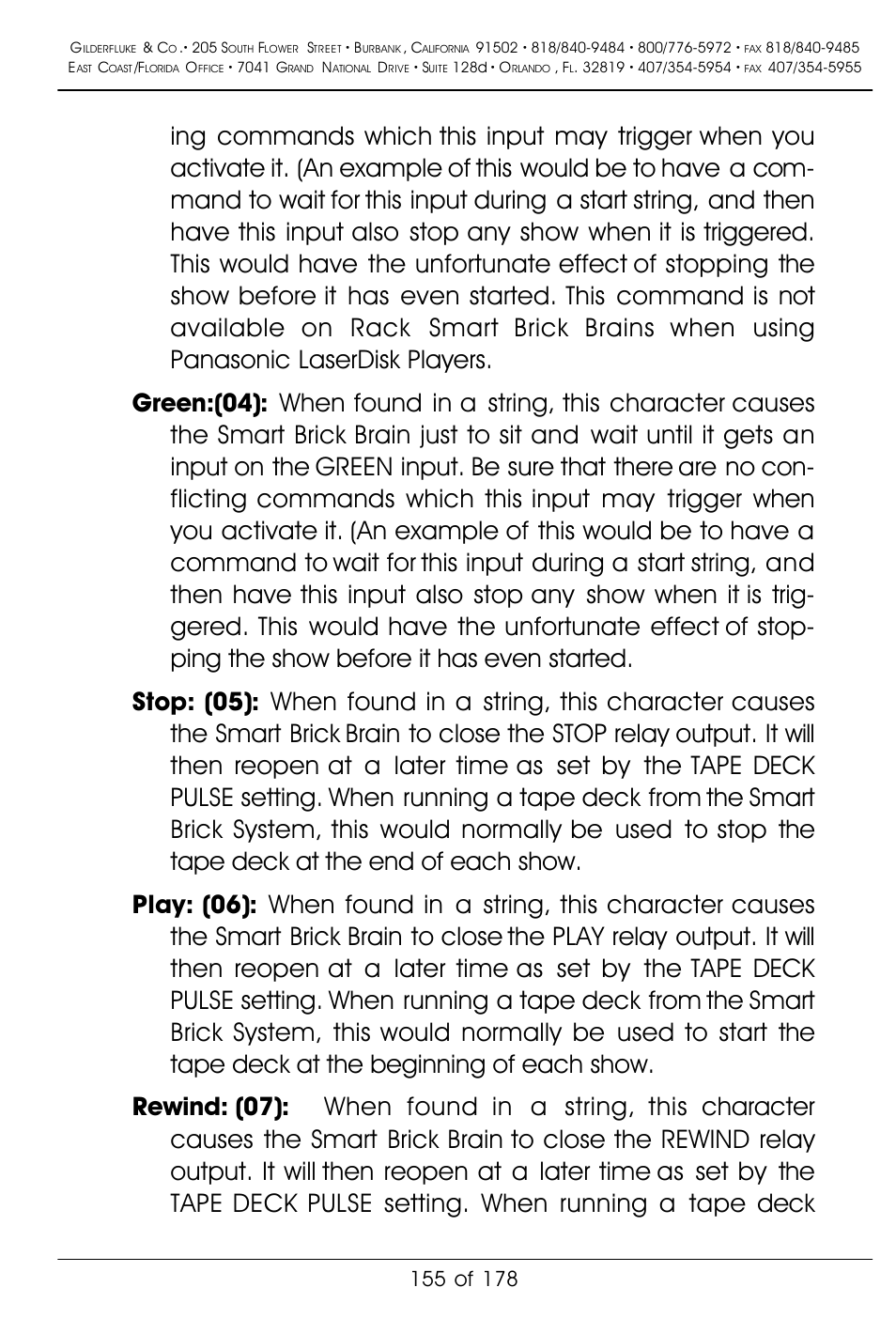 Gilderfluke&Co 'Smart' Brick Animation Control System User Manual | Page 165 / 188
