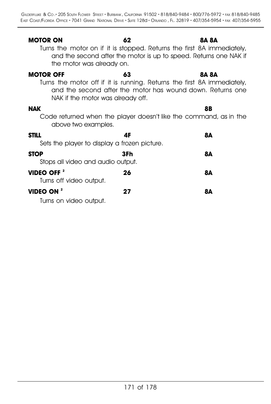 26 8a turns off video output. video on, 27 8a turns on video output | Gilderfluke&Co 'Smart' Brick Animation Control System User Manual | Page 181 / 188