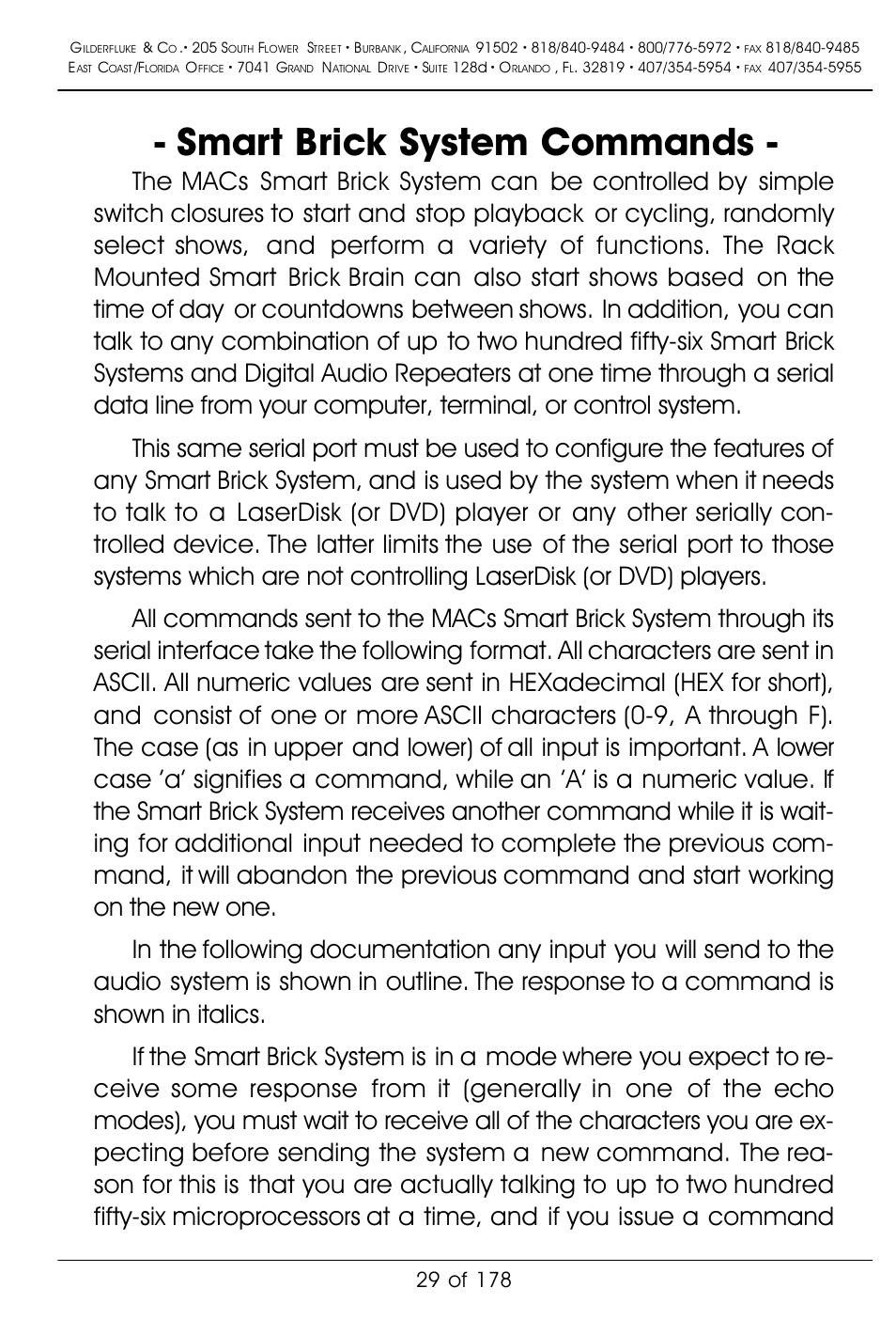 Smart brick system commands | Gilderfluke&Co 'Smart' Brick Animation Control System User Manual | Page 39 / 188