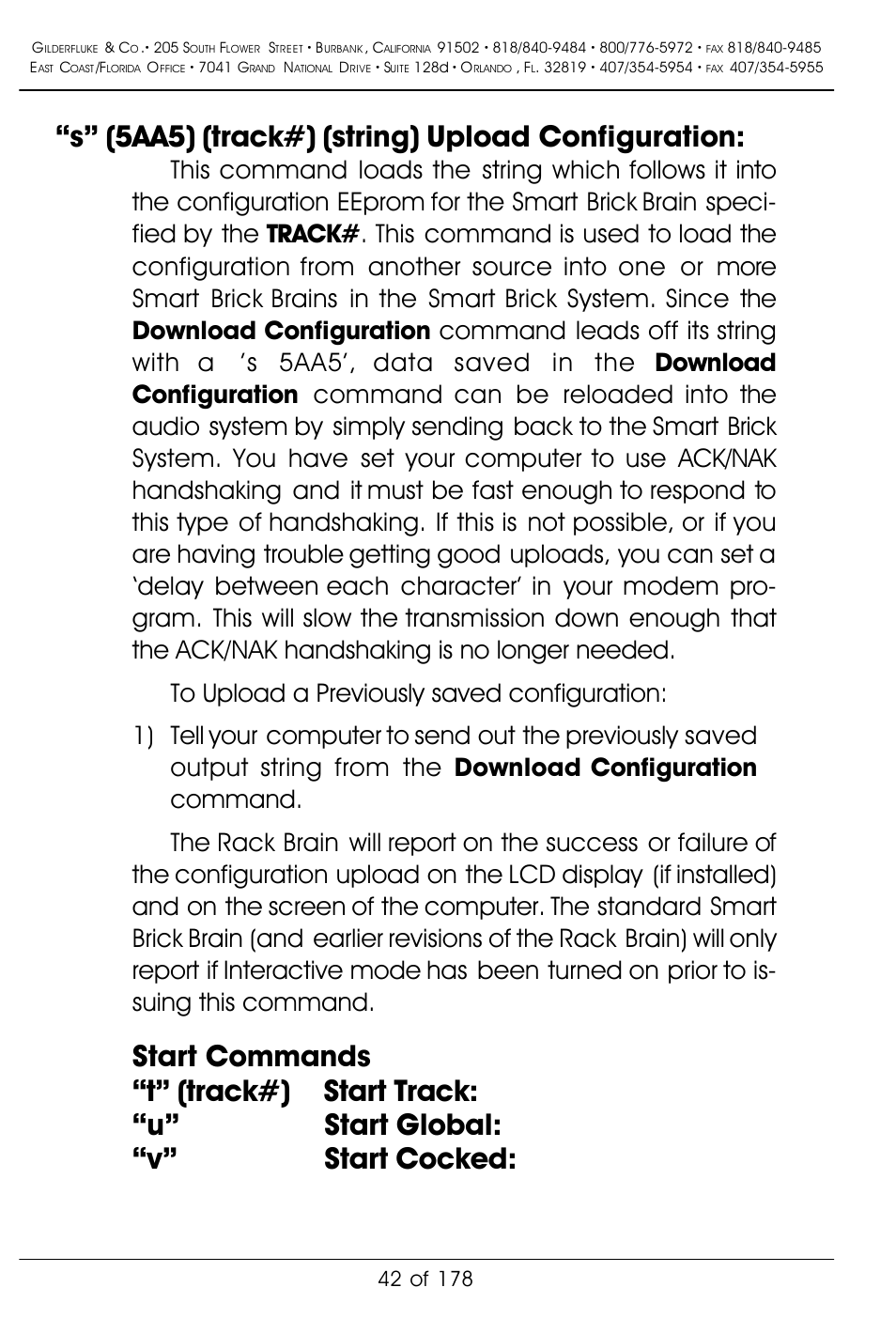 S” (5aa5) (track#) (string) upload configuration | Gilderfluke&Co 'Smart' Brick Animation Control System User Manual | Page 52 / 188