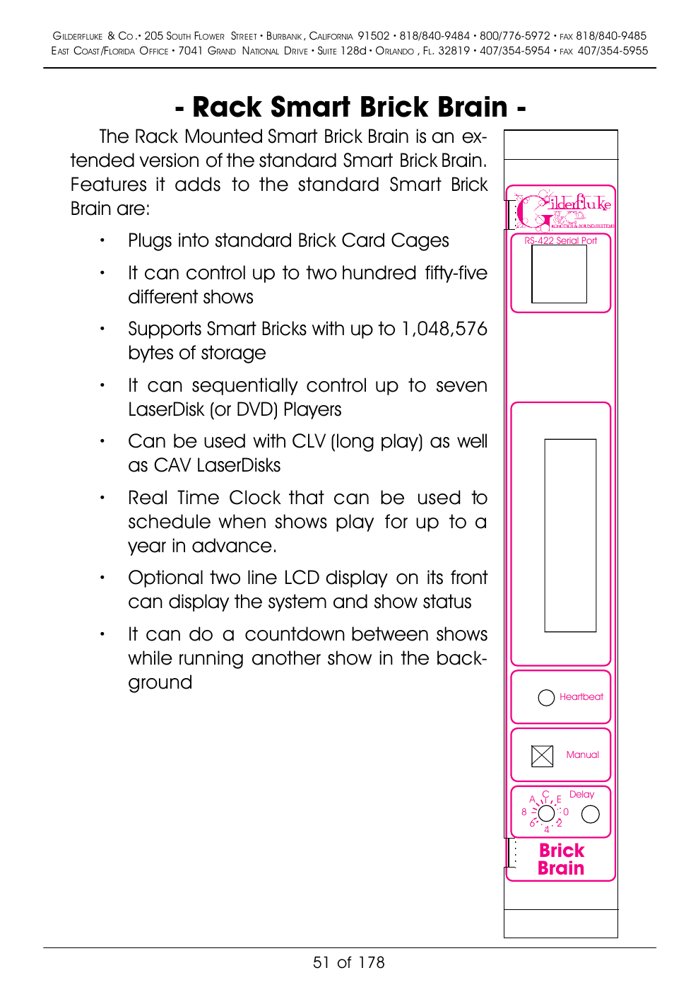 Rack smart brick brain, Brick brain | Gilderfluke&Co 'Smart' Brick Animation Control System User Manual | Page 61 / 188