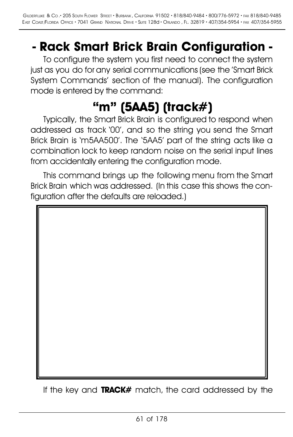 Rack smart brick brain configuration, M” (5aa5) (track#) | Gilderfluke&Co 'Smart' Brick Animation Control System User Manual | Page 71 / 188