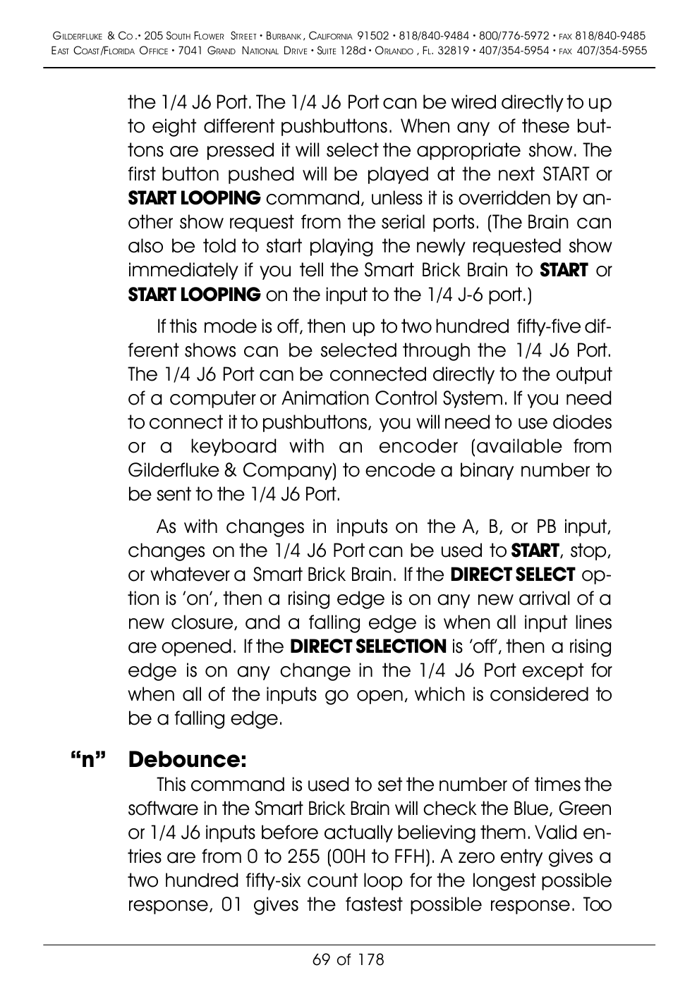 N” debounce | Gilderfluke&Co 'Smart' Brick Animation Control System User Manual | Page 79 / 188