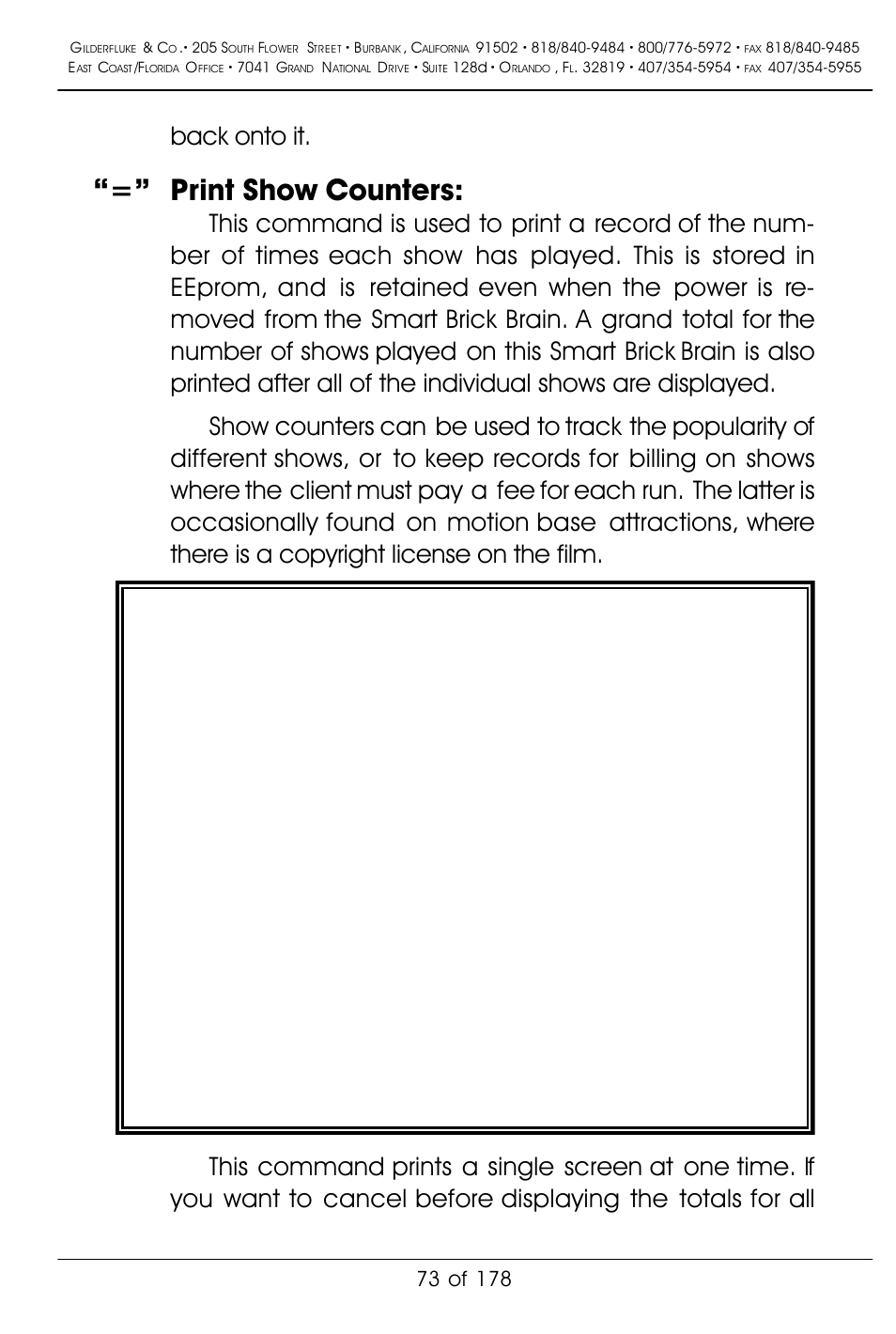 Print show counters, Back onto it | Gilderfluke&Co 'Smart' Brick Animation Control System User Manual | Page 83 / 188