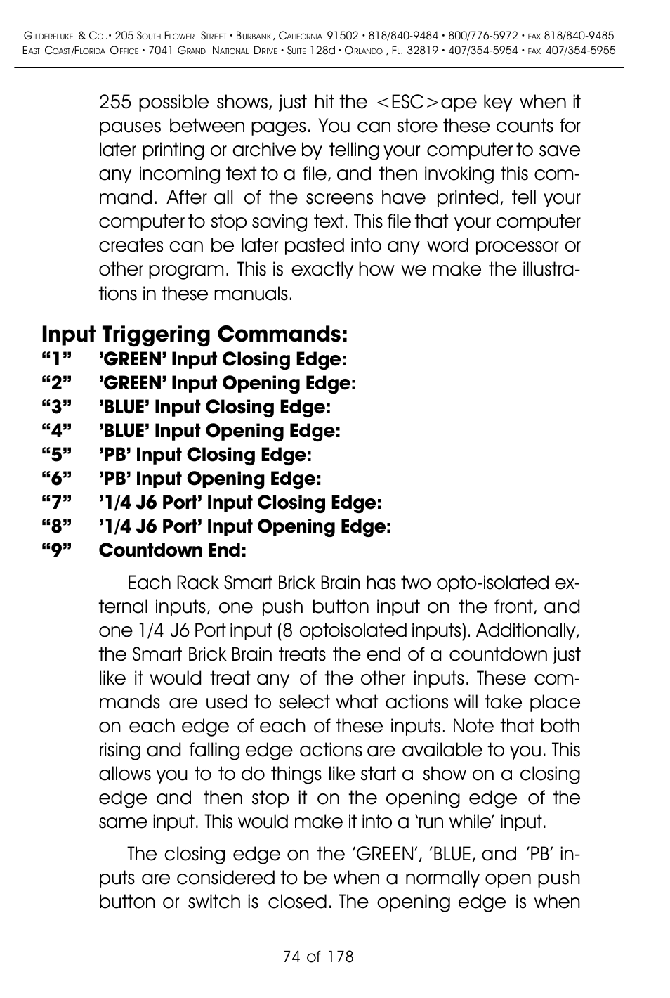 Input triggering commands | Gilderfluke&Co 'Smart' Brick Animation Control System User Manual | Page 84 / 188