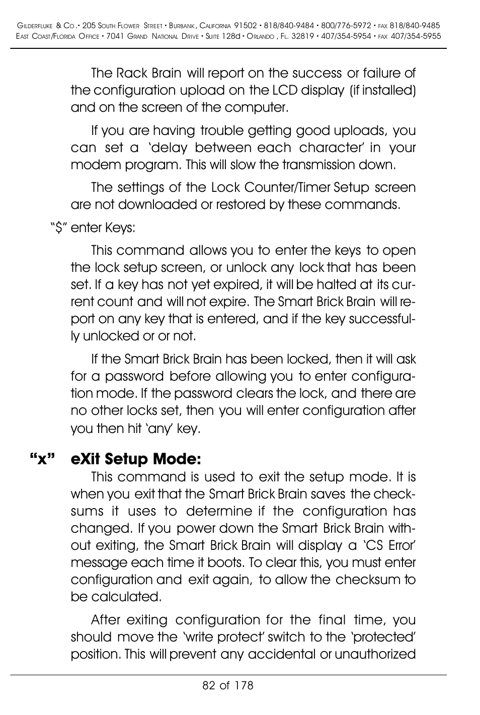 X” exit setup mode | Gilderfluke&Co 'Smart' Brick Animation Control System User Manual | Page 92 / 188