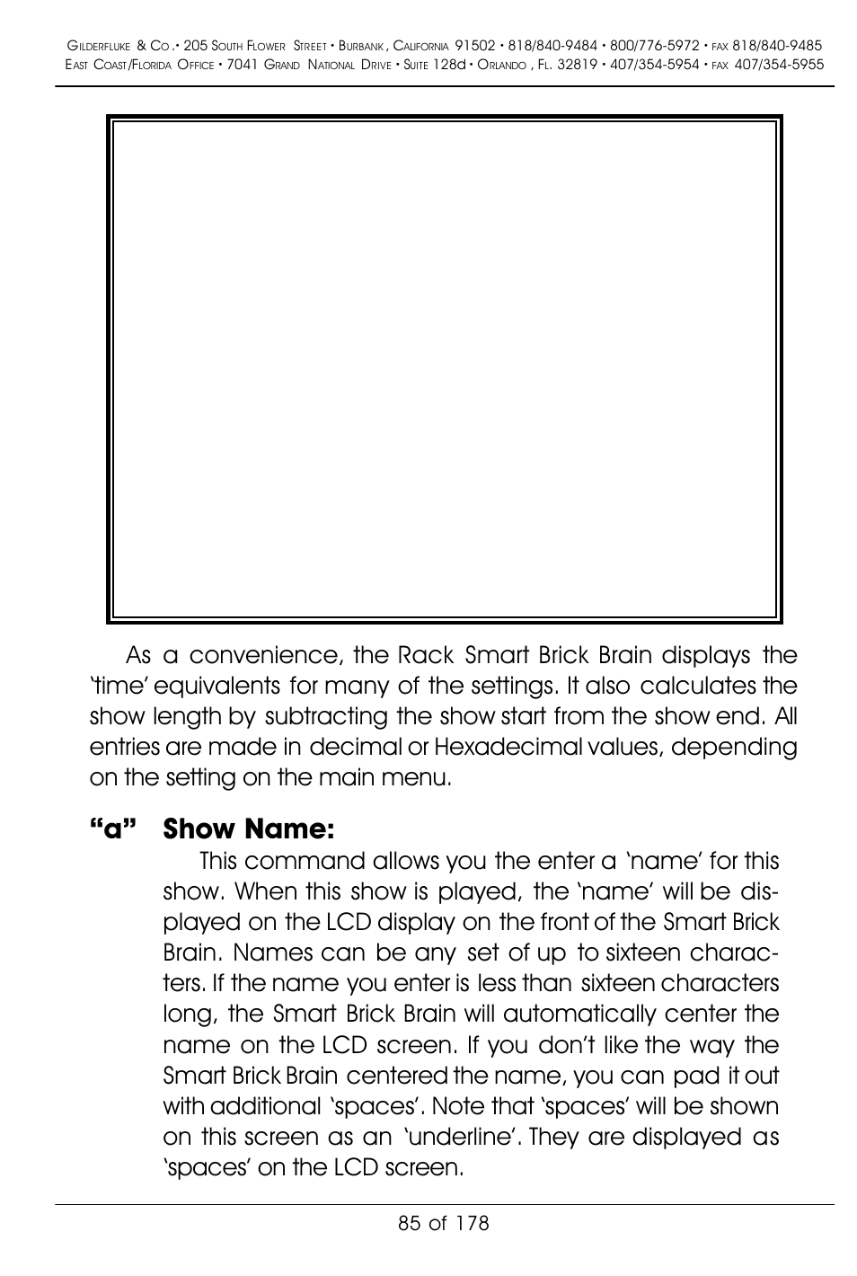 A” show name | Gilderfluke&Co 'Smart' Brick Animation Control System User Manual | Page 95 / 188