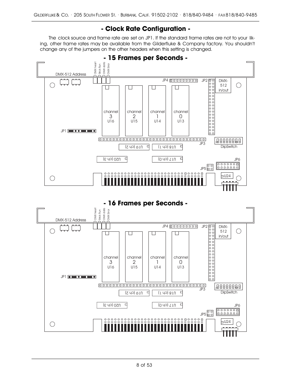 Clock rate configuration, 15 frames per seconds, 16 frames per seconds | Gilderfluke&Co 'Dumb' Brick Animation Control System User Manual | Page 14 / 59