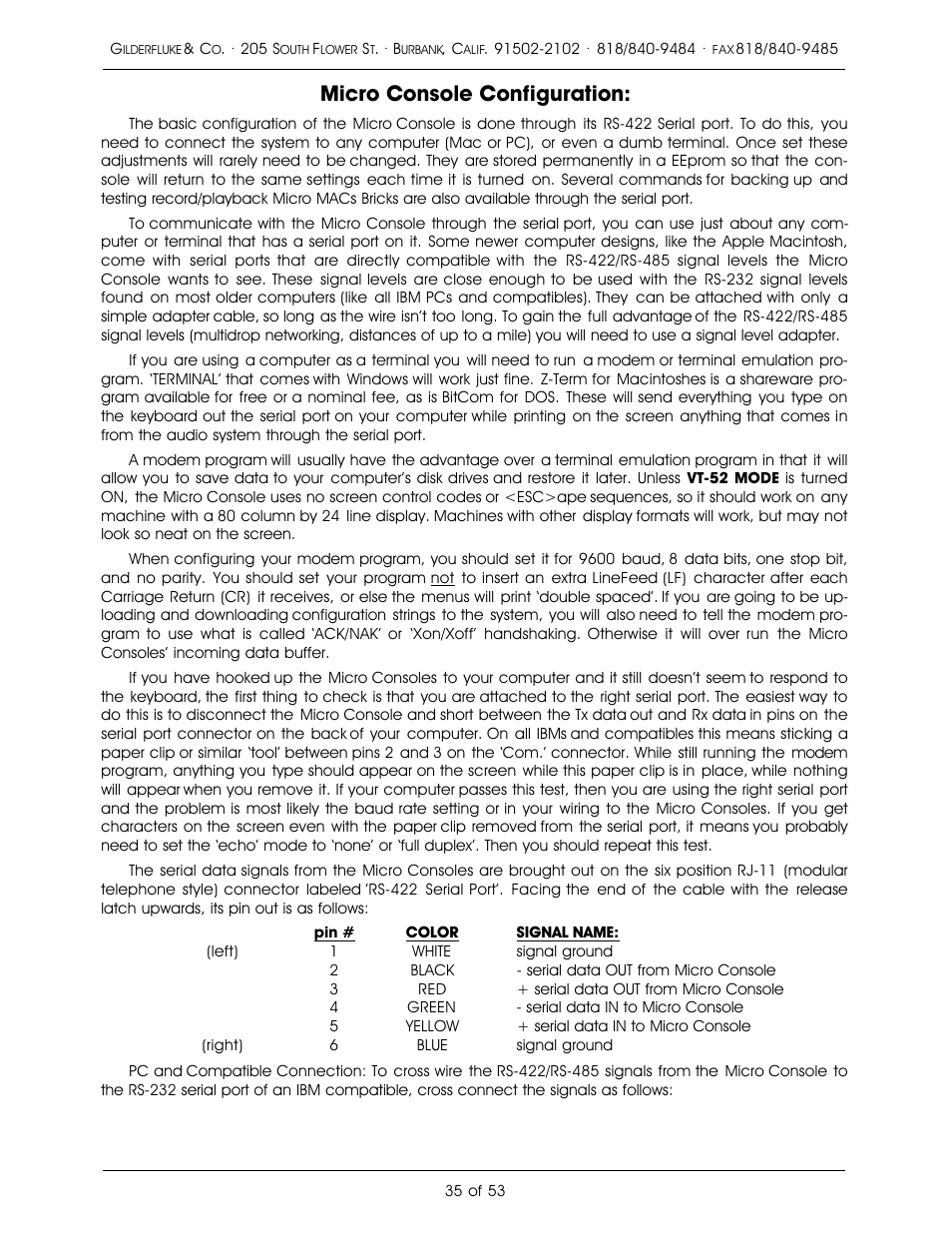 Micro console configuration | Gilderfluke&Co 'Dumb' Brick Animation Control System User Manual | Page 41 / 59