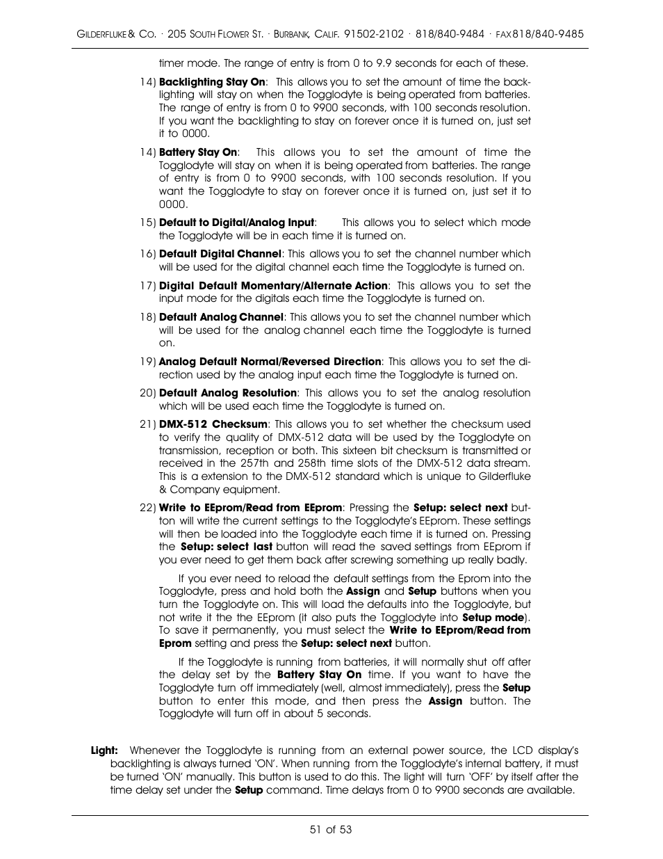 Gilderfluke&Co 'Dumb' Brick Animation Control System User Manual | Page 57 / 59