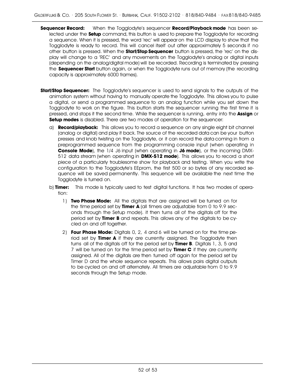 Gilderfluke&Co 'Dumb' Brick Animation Control System User Manual | Page 58 / 59