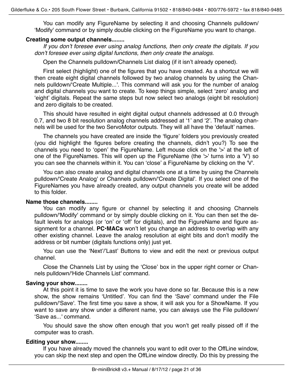 Creating some output channels, Name those channels, Saving your show | Editing your show | Gilderfluke&Co Br-miniBrick8 User Manual | Page 27 / 42