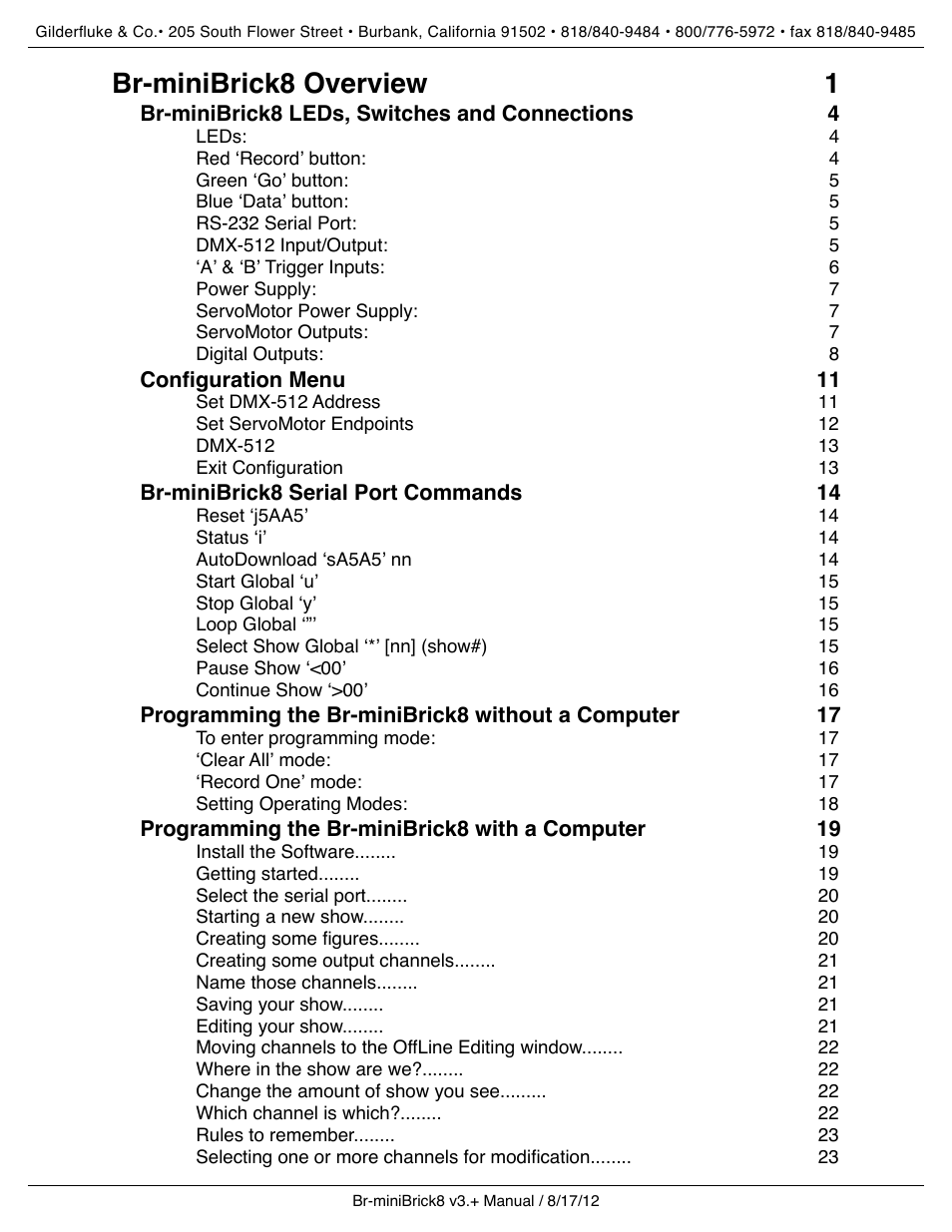 Br-minibrick8 overview! 1 | Gilderfluke&Co Br-miniBrick8 User Manual | Page 3 / 42