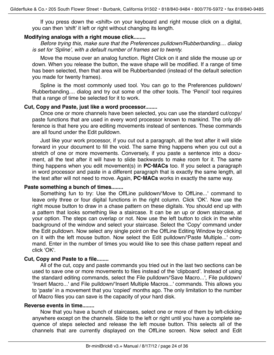 Modifying analogs with a right mouse click, Cut, copy and paste, just like a word processor, Paste something a bunch of times | Cut, copy and paste to a file, Reverse events in time | Gilderfluke&Co Br-miniBrick8 User Manual | Page 30 / 42