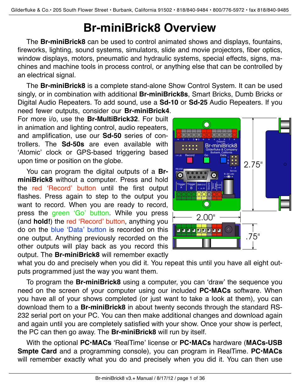 Br-minibrick8 overview, Br-minibrick8 | Gilderfluke&Co Br-miniBrick8 User Manual | Page 7 / 42