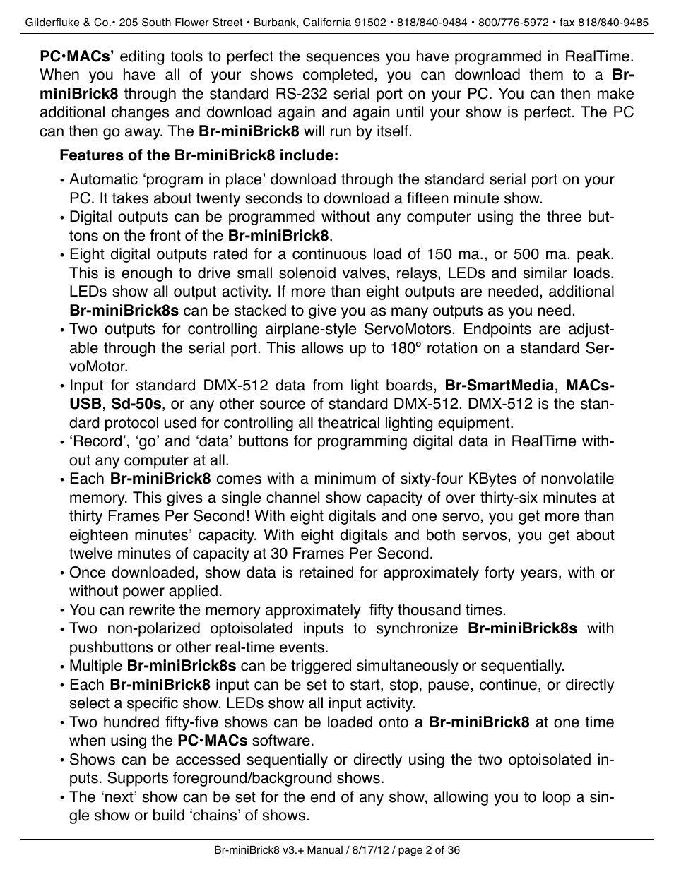 Gilderfluke&Co Br-miniBrick8 User Manual | Page 8 / 42