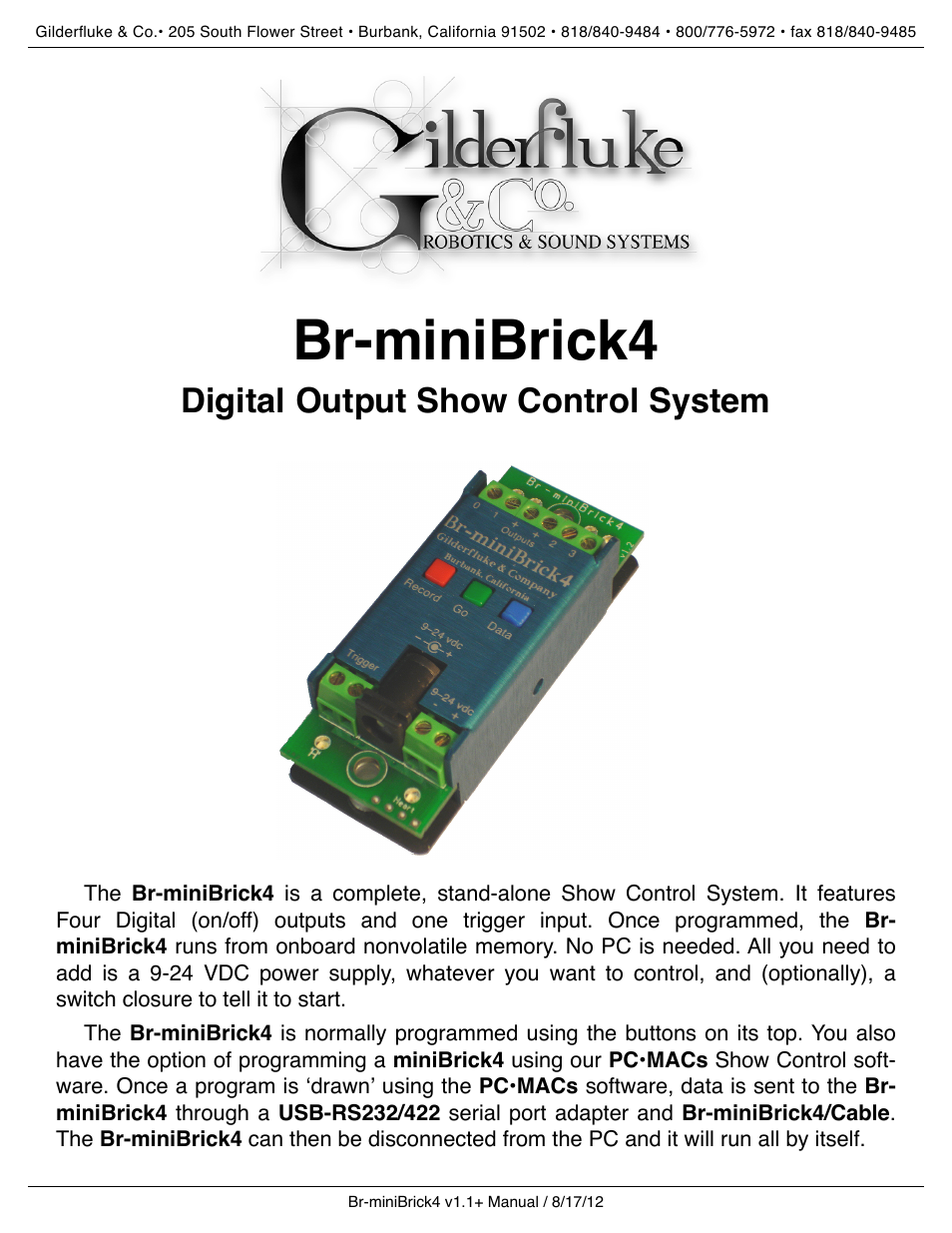 Gilderfluke&Co Br-miniBrick4 User Manual | 12 pages