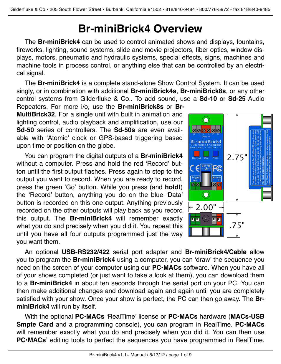 Br-minibrick4 overview, Br-minibrick4 | Gilderfluke&Co Br-miniBrick4 User Manual | Page 4 / 12