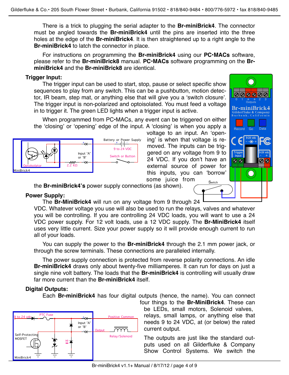Trigger input, Power supply, Digital outputs | Br-minibrick4 | Gilderfluke&Co Br-miniBrick4 User Manual | Page 7 / 12