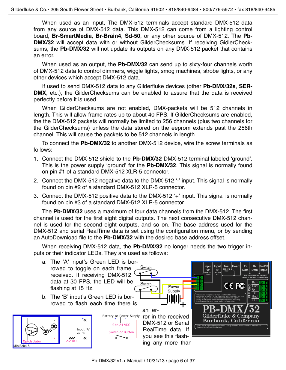 Pb-dmx/32, Gilderfluke & company burbank, california | Gilderfluke&Co Pb-DMX User Manual | Page 12 / 43