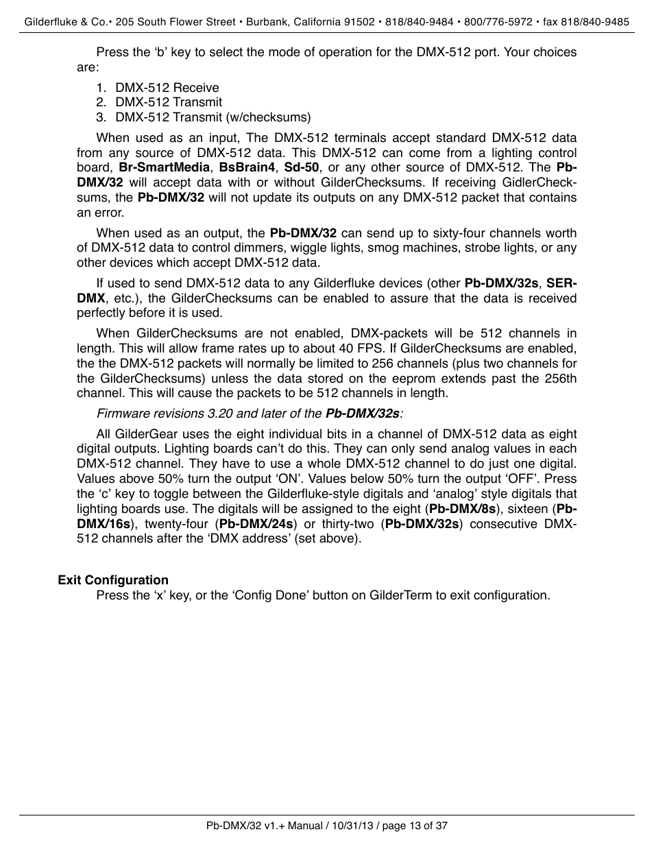 Exit configuration | Gilderfluke&Co Pb-DMX User Manual | Page 19 / 43