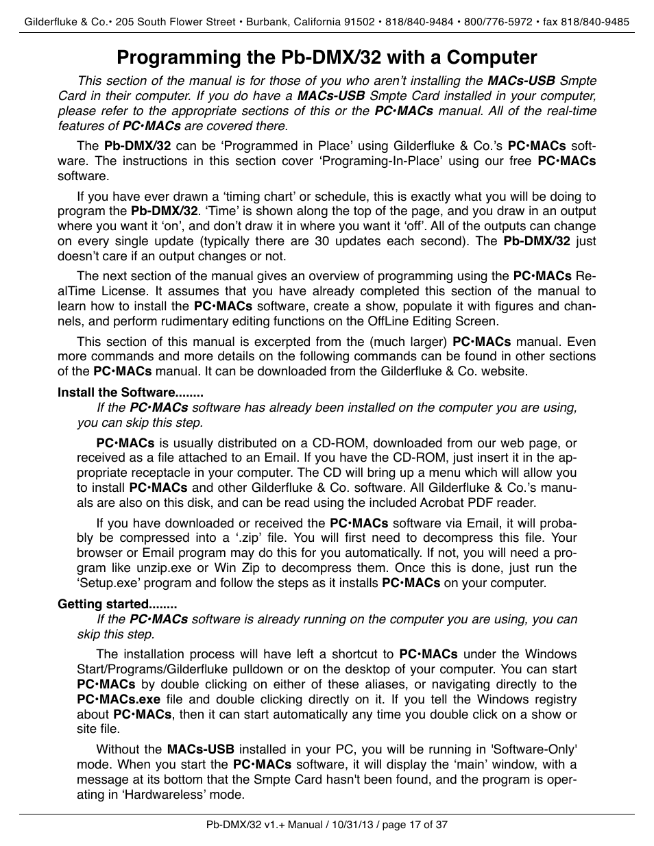 Programming the pb-dmx/32 with a computer, Install the software, Getting started | Gilderfluke&Co Pb-DMX User Manual | Page 23 / 43