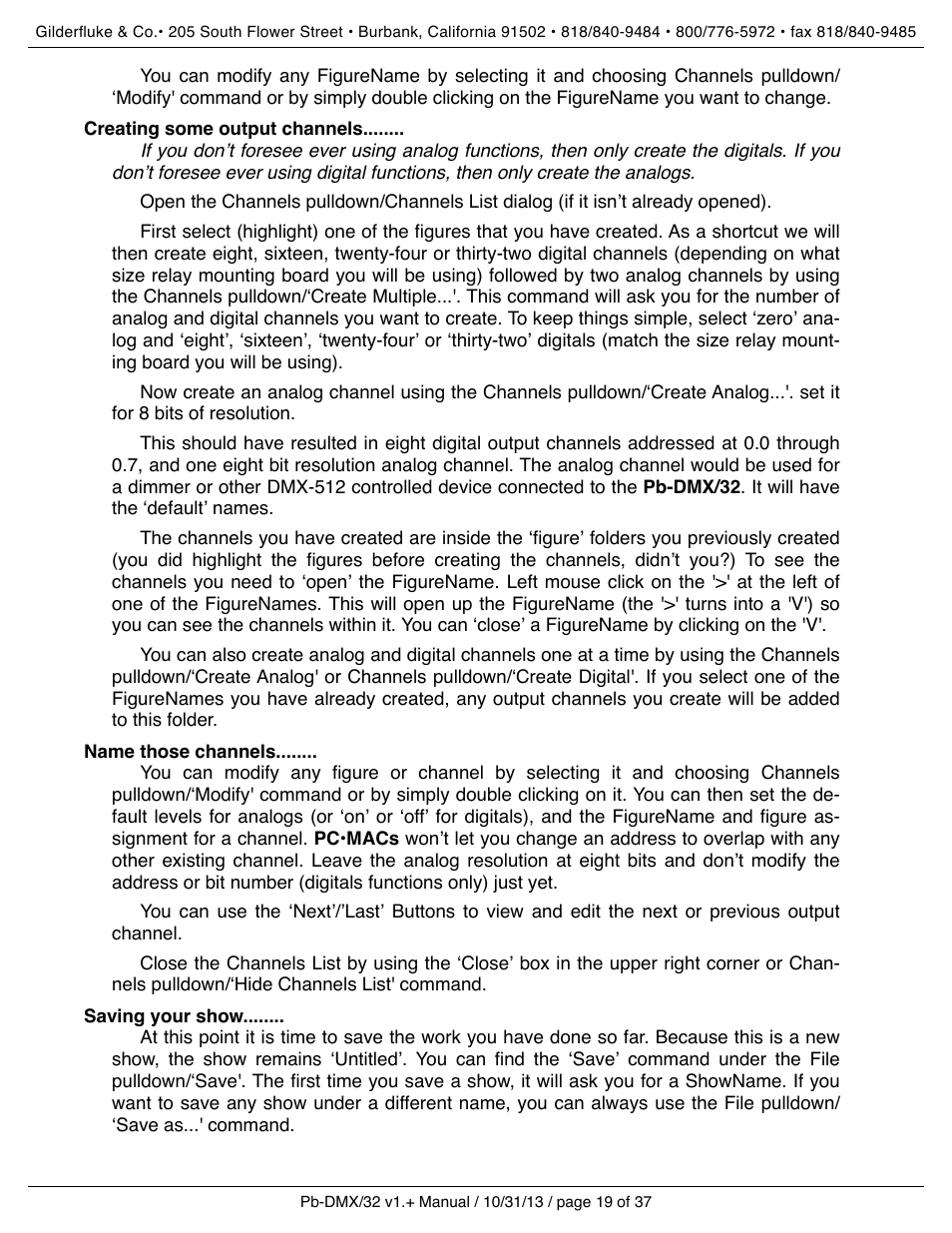 Creating some output channels, Name those channels, Saving your show | Gilderfluke&Co Pb-DMX User Manual | Page 25 / 43