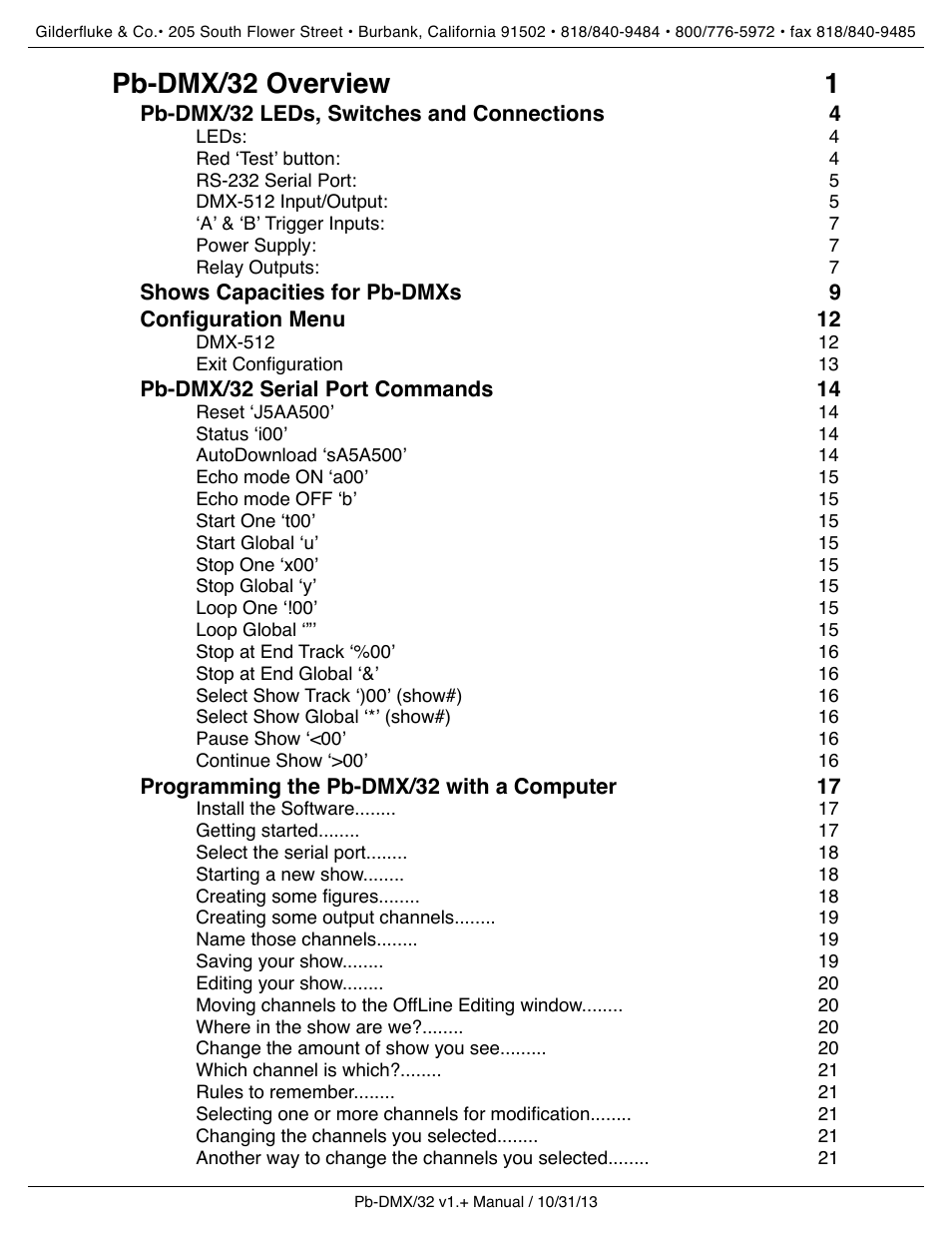 Pb-dmx/32 overview! 1 | Gilderfluke&Co Pb-DMX User Manual | Page 3 / 43