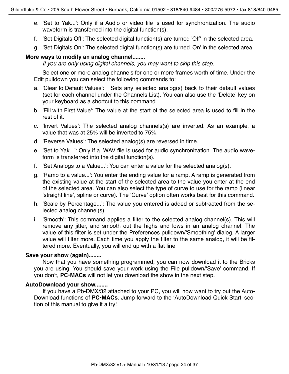 More ways to modify an analog channel, Save your show (again), Autodownload your show | Gilderfluke&Co Pb-DMX User Manual | Page 30 / 43