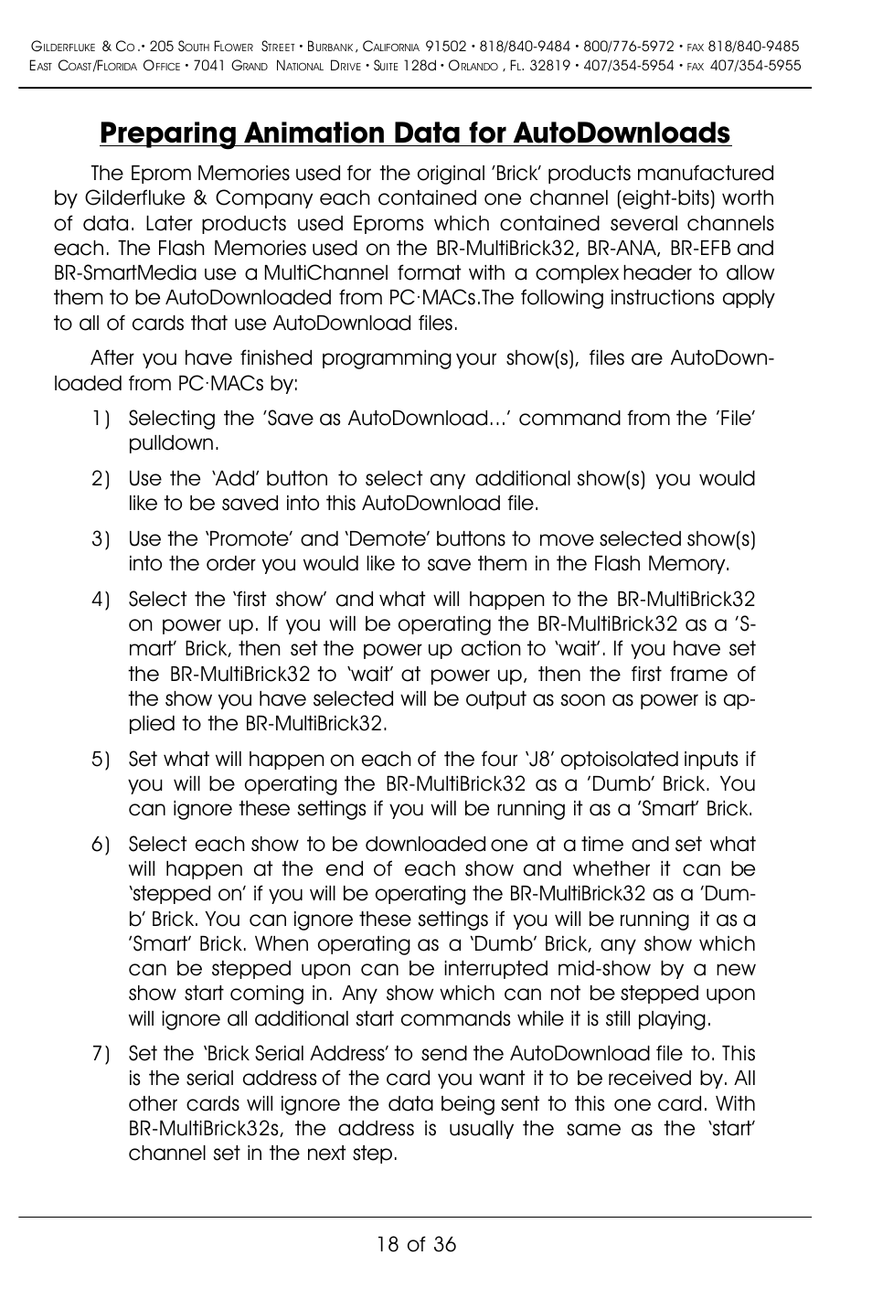 Preparing animation data for autodownloads, 18 of 36 | Gilderfluke&Co BR-MultiBrick32 User Manual | Page 24 / 42