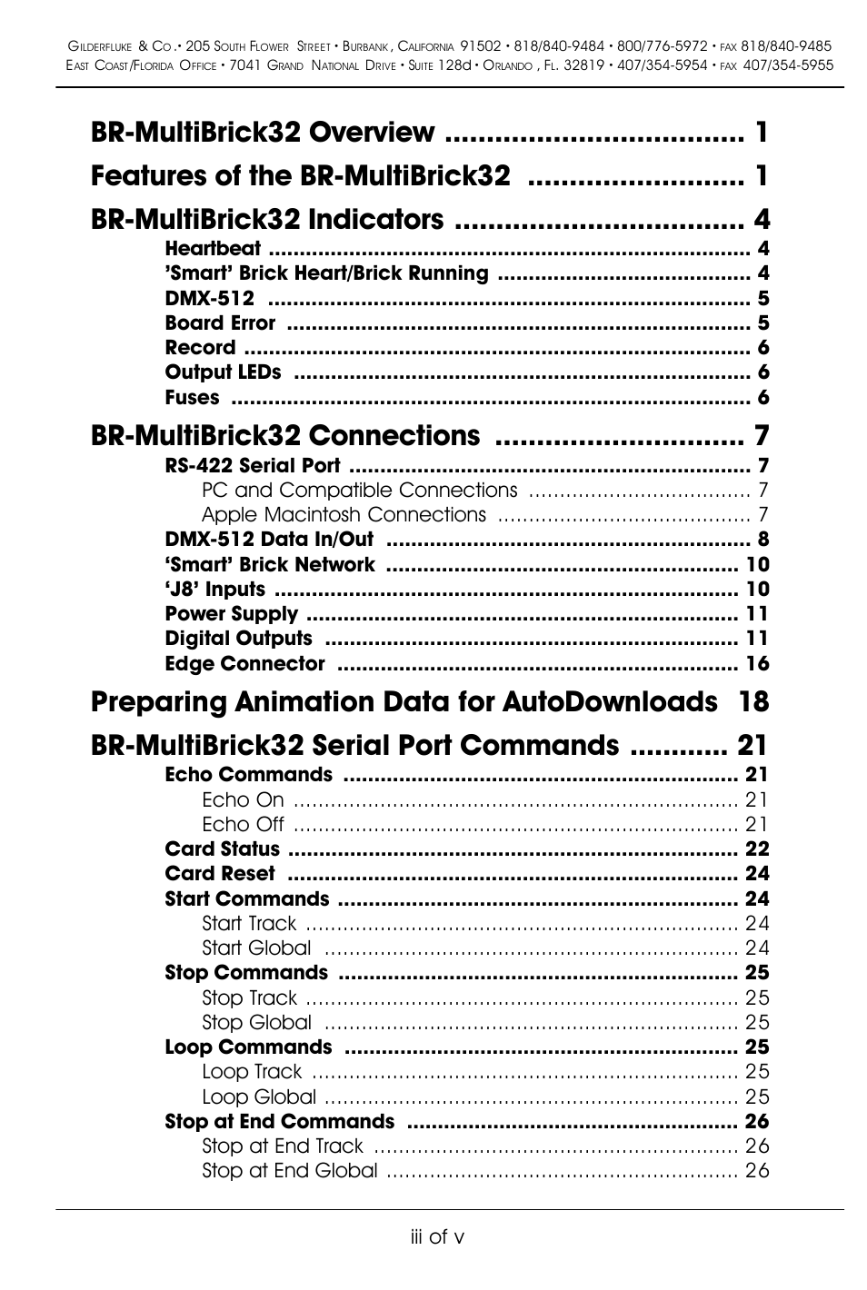 Br-multibrick32 connections, Iii of v | Gilderfluke&Co BR-MultiBrick32 User Manual | Page 3 / 42