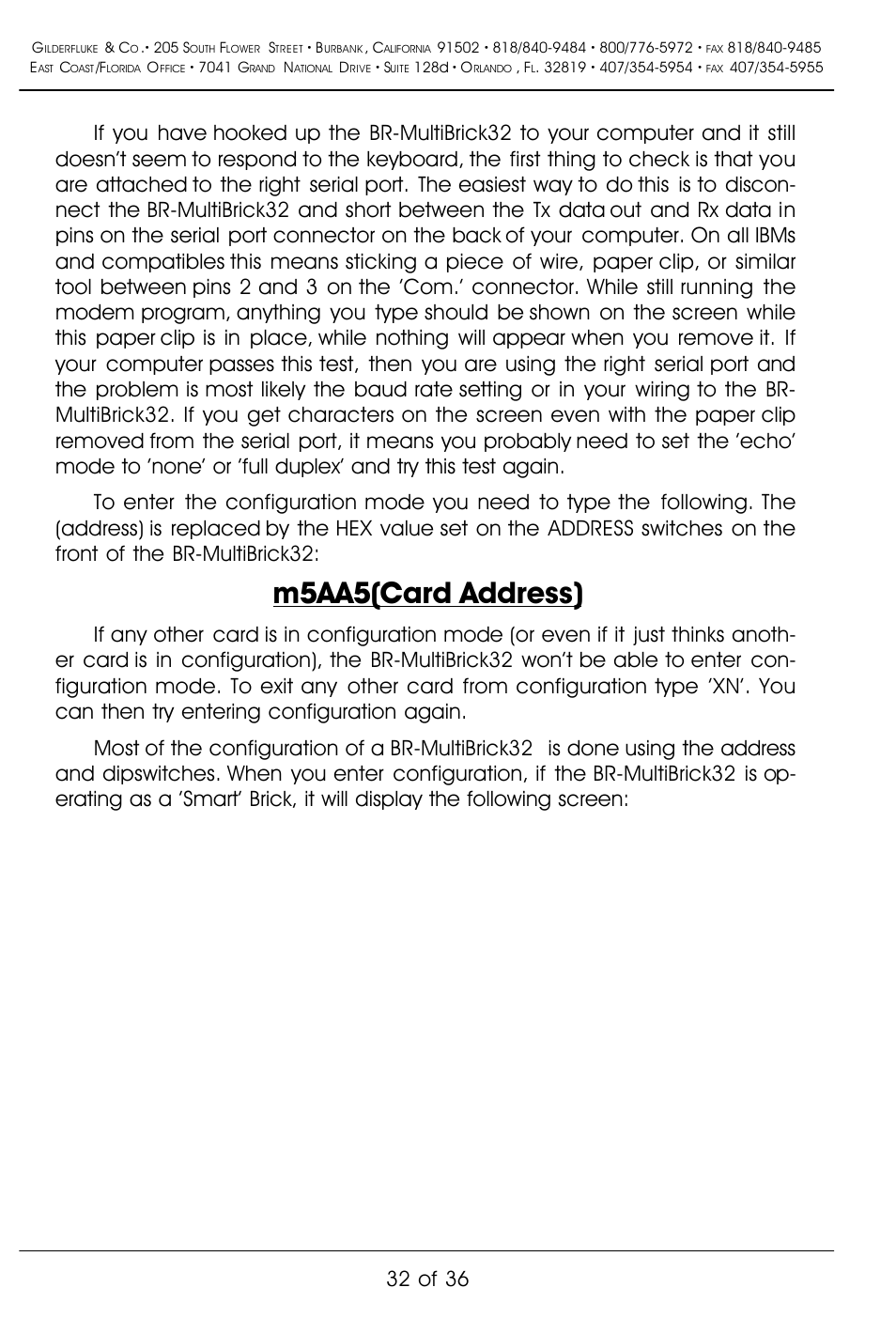 M5aa5(card address), 32 of 36 | Gilderfluke&Co BR-MultiBrick32 User Manual | Page 38 / 42