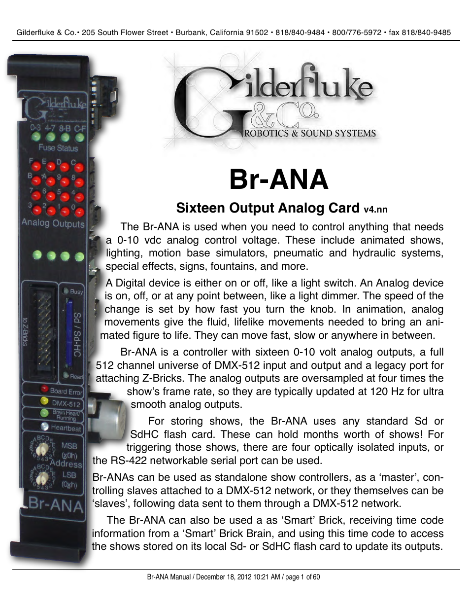 Gilderfluke&Co BR-ANA Analog Output Smart/Dumb Brick User Manual | 60 pages