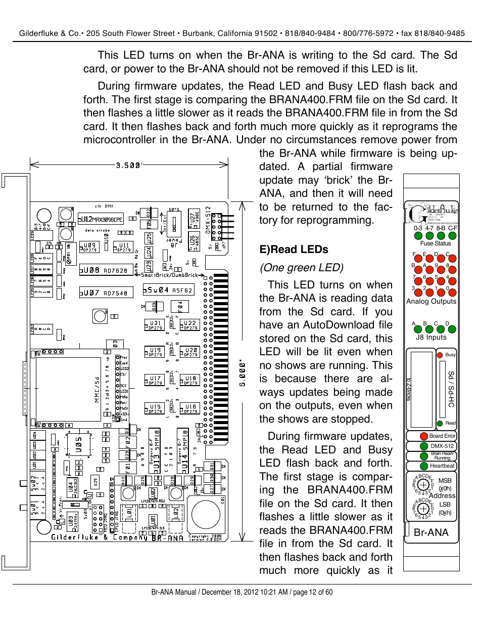 Read leds, Br-ana | Gilderfluke&Co BR-ANA Analog Output Smart/Dumb Brick User Manual | Page 12 / 60