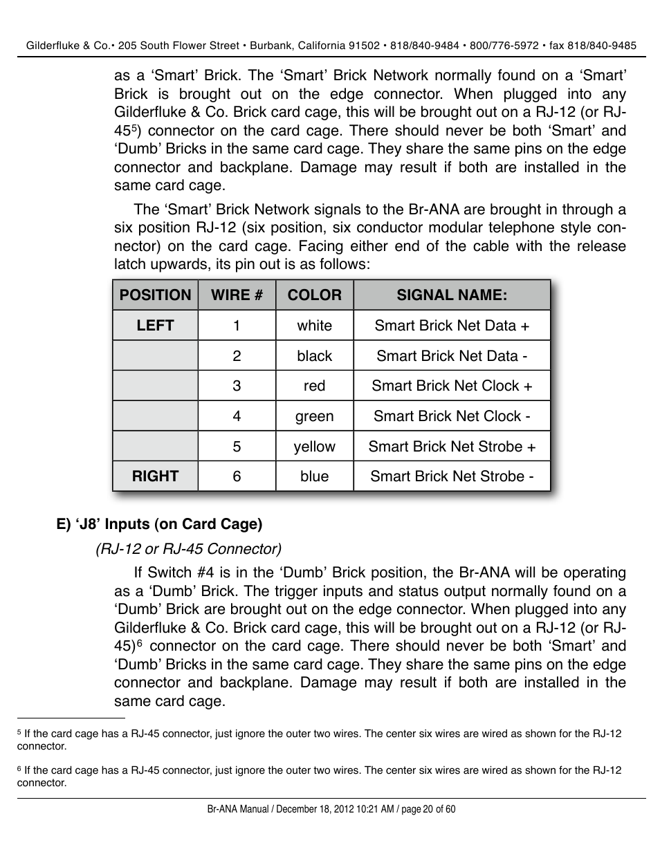 ʻj8ʼ inputs (on card cage) | Gilderfluke&Co BR-ANA Analog Output Smart/Dumb Brick User Manual | Page 20 / 60