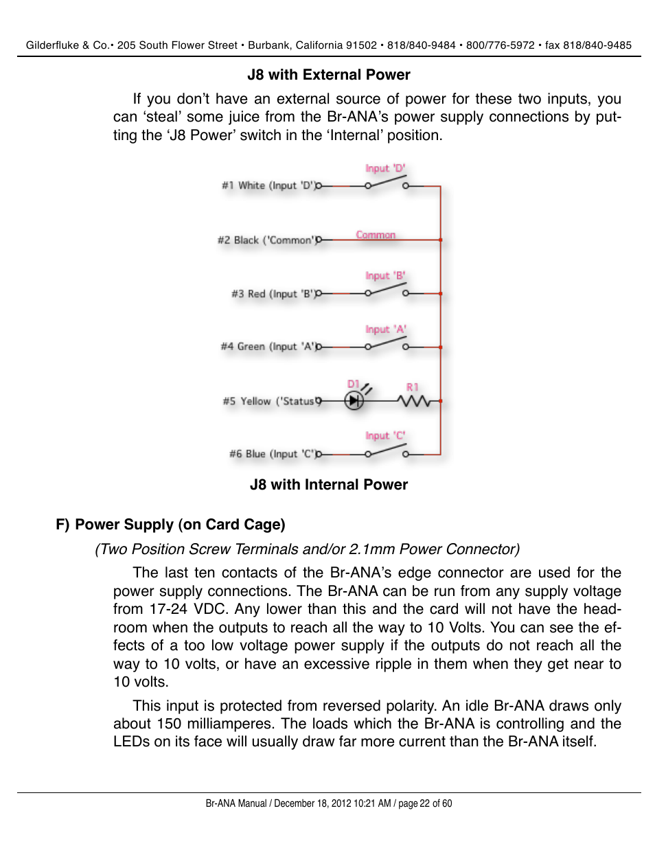 Power supply (on card cage) | Gilderfluke&Co BR-ANA Analog Output Smart/Dumb Brick User Manual | Page 22 / 60