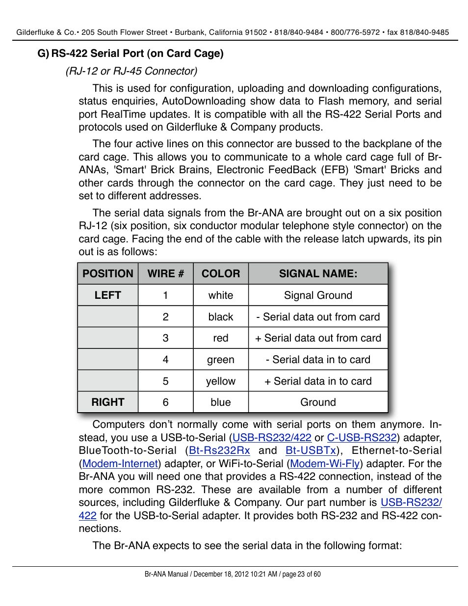 Rs-422 serial port (on card cage) | Gilderfluke&Co BR-ANA Analog Output Smart/Dumb Brick User Manual | Page 23 / 60