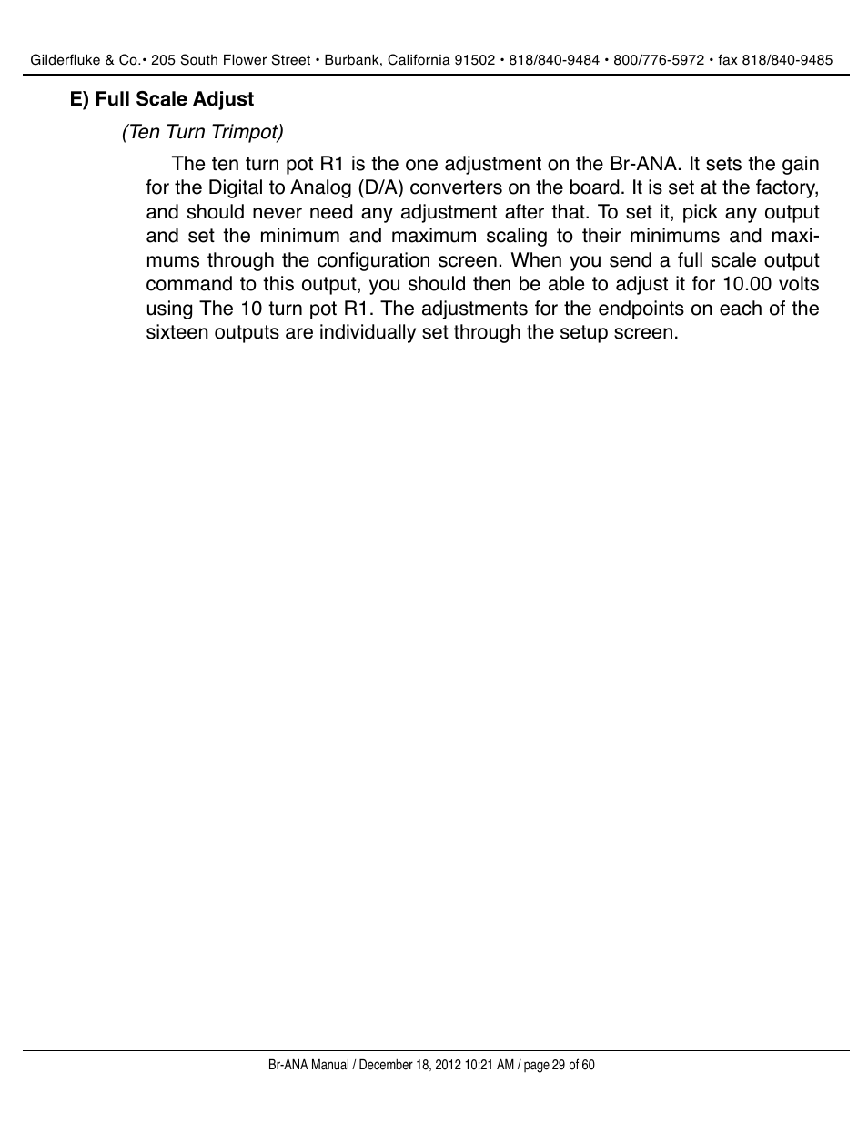Full scale adjust | Gilderfluke&Co BR-ANA Analog Output Smart/Dumb Brick User Manual | Page 29 / 60
