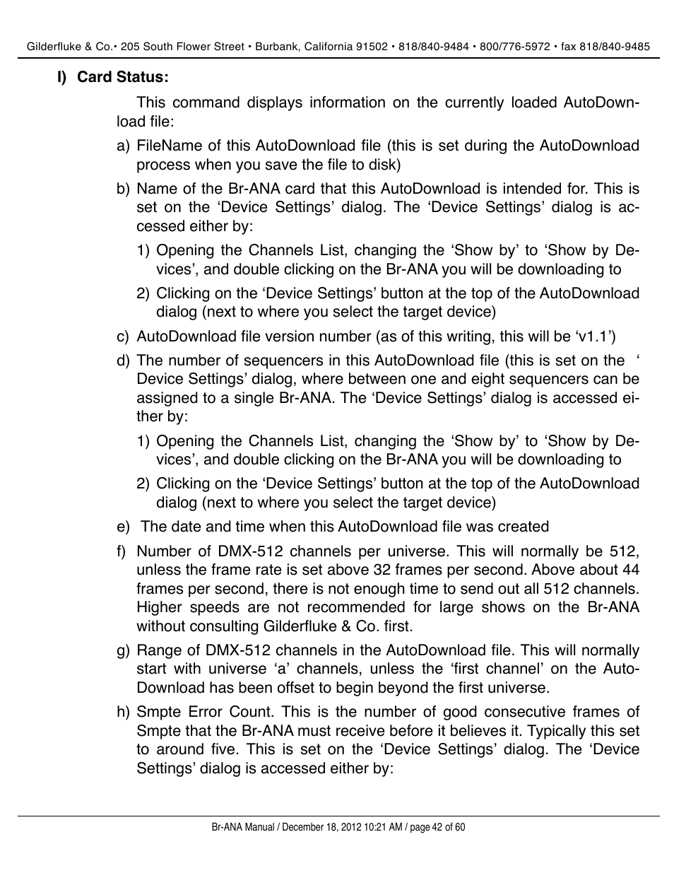 Card status | Gilderfluke&Co BR-ANA Analog Output Smart/Dumb Brick User Manual | Page 42 / 60