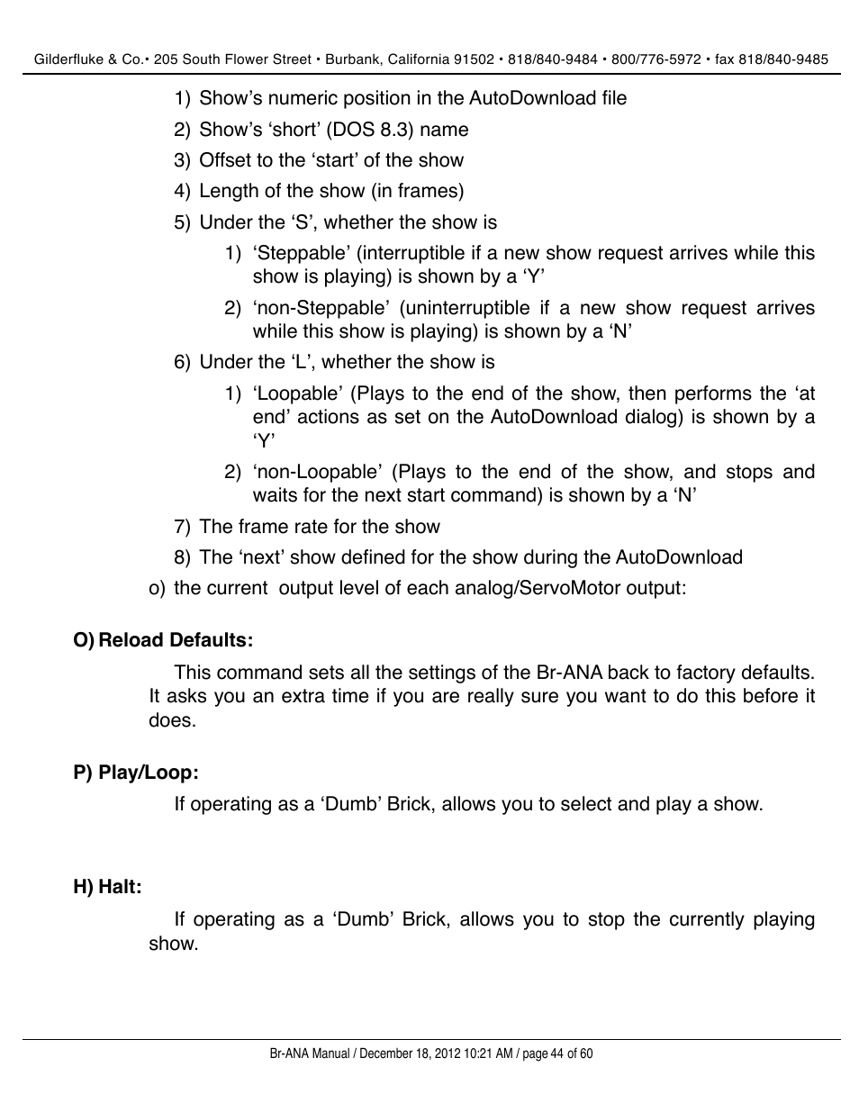 Reload defaults, Play/loop, Halt | Gilderfluke&Co BR-ANA Analog Output Smart/Dumb Brick User Manual | Page 44 / 60