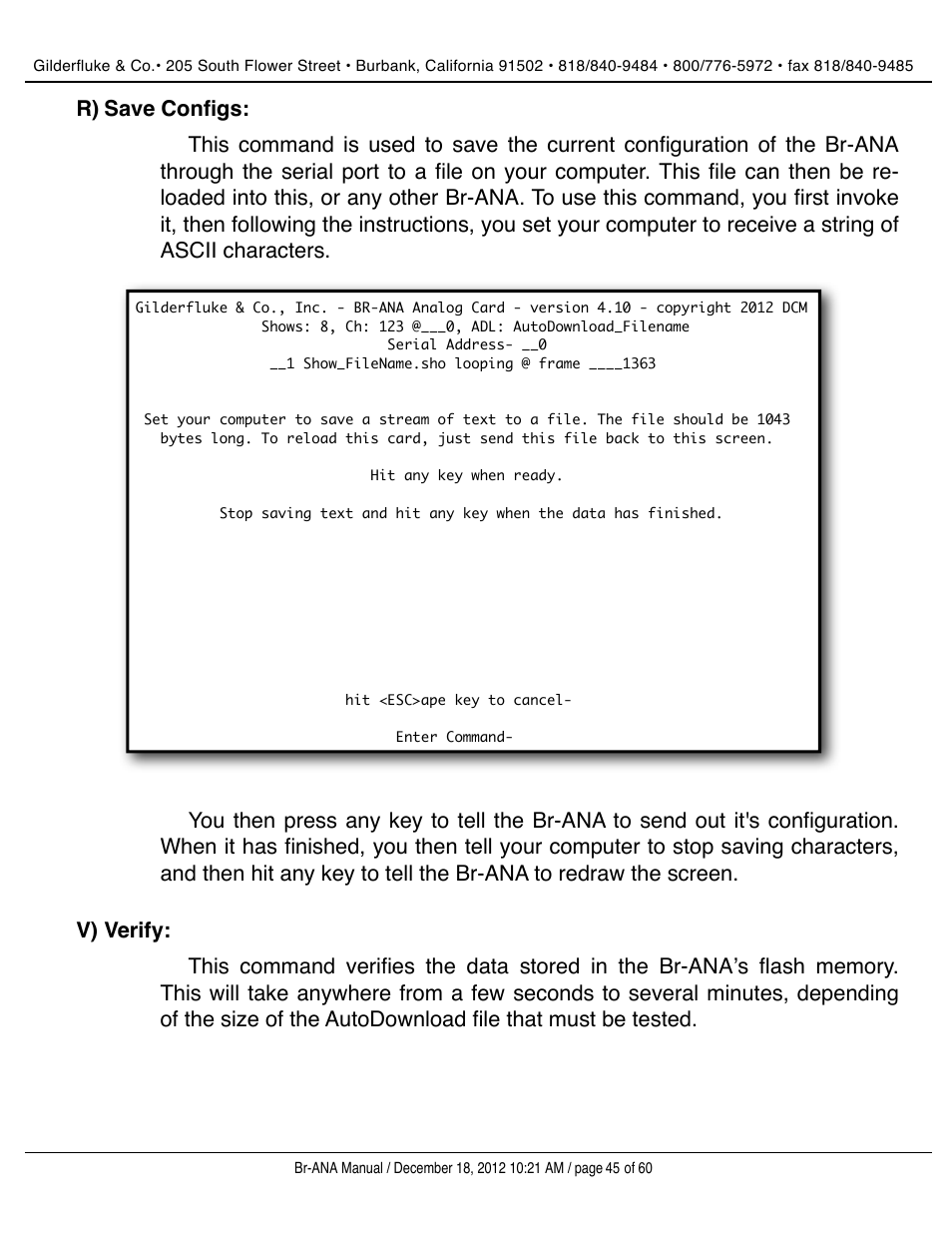 Save configs, Verify | Gilderfluke&Co BR-ANA Analog Output Smart/Dumb Brick User Manual | Page 45 / 60