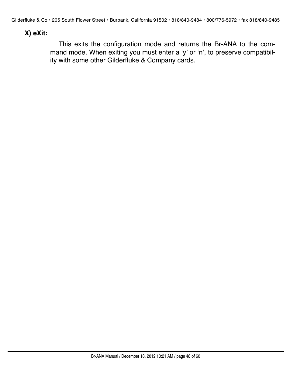 Exit | Gilderfluke&Co BR-ANA Analog Output Smart/Dumb Brick User Manual | Page 46 / 60