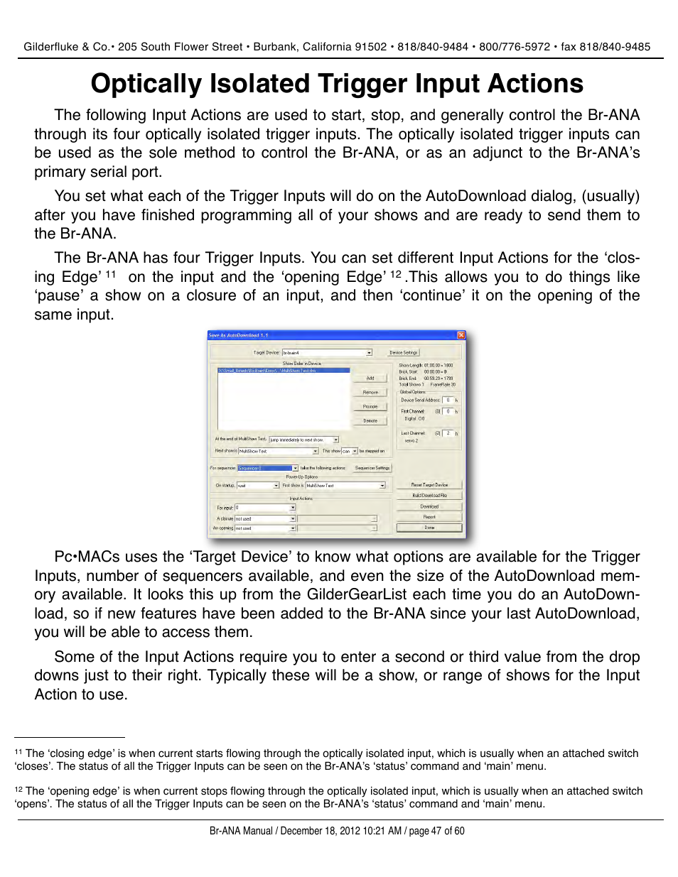 Optically isolated trigger input actions | Gilderfluke&Co BR-ANA Analog Output Smart/Dumb Brick User Manual | Page 47 / 60